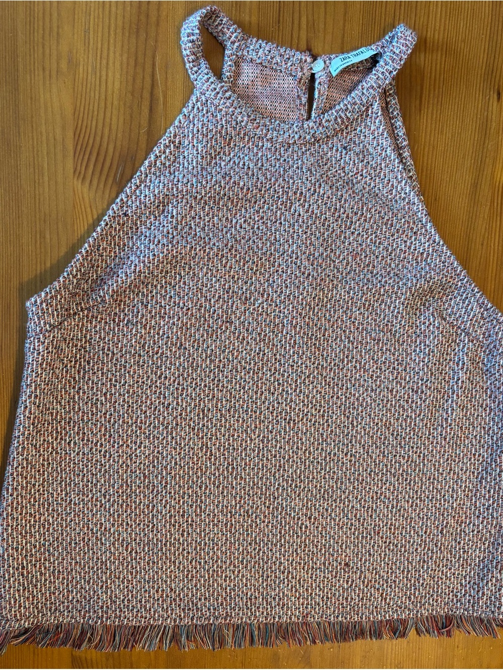 Zara Trafaluc Textured Halter Tank Top with fringe